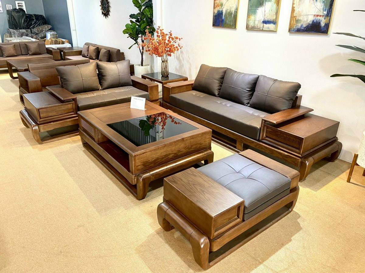 Bàn ghế sofa gỗ da nệm Vinh Nghệ An